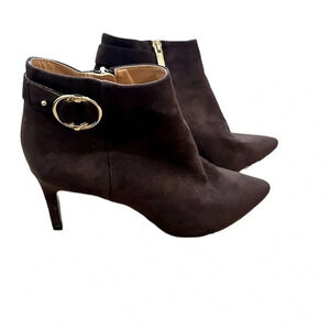 Calvin Klein Jailene Pointed Toe Brown Stiletto Heel Suede Booties Size 9 NWOT
